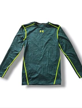 Under Armour ColdGear Compression Top Men’s Medium Green Yellow Stitching